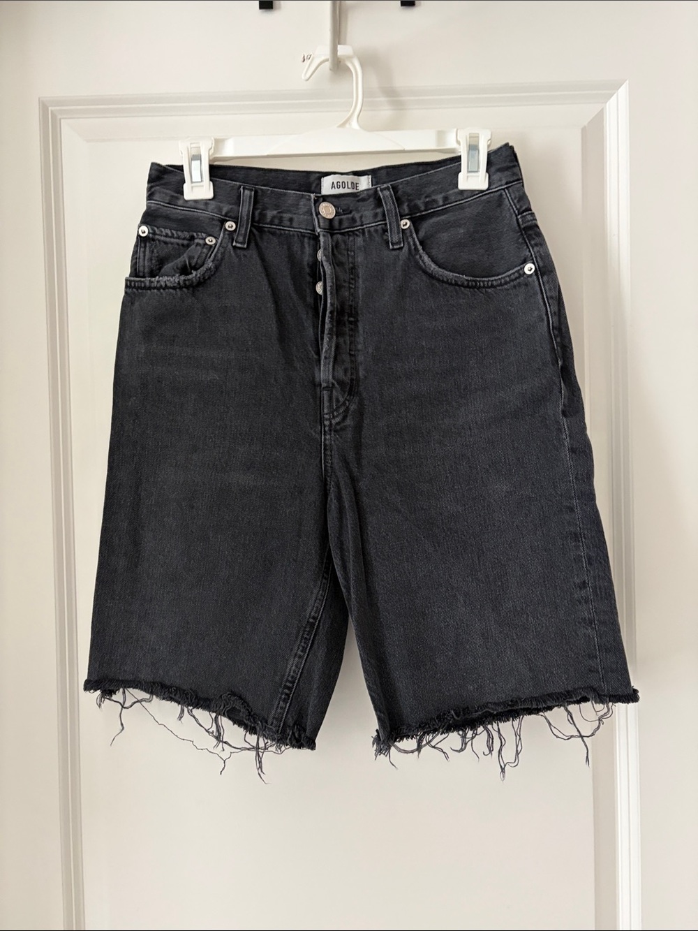 Agolde Washed Black Cotton Denim Bermuda Shorts